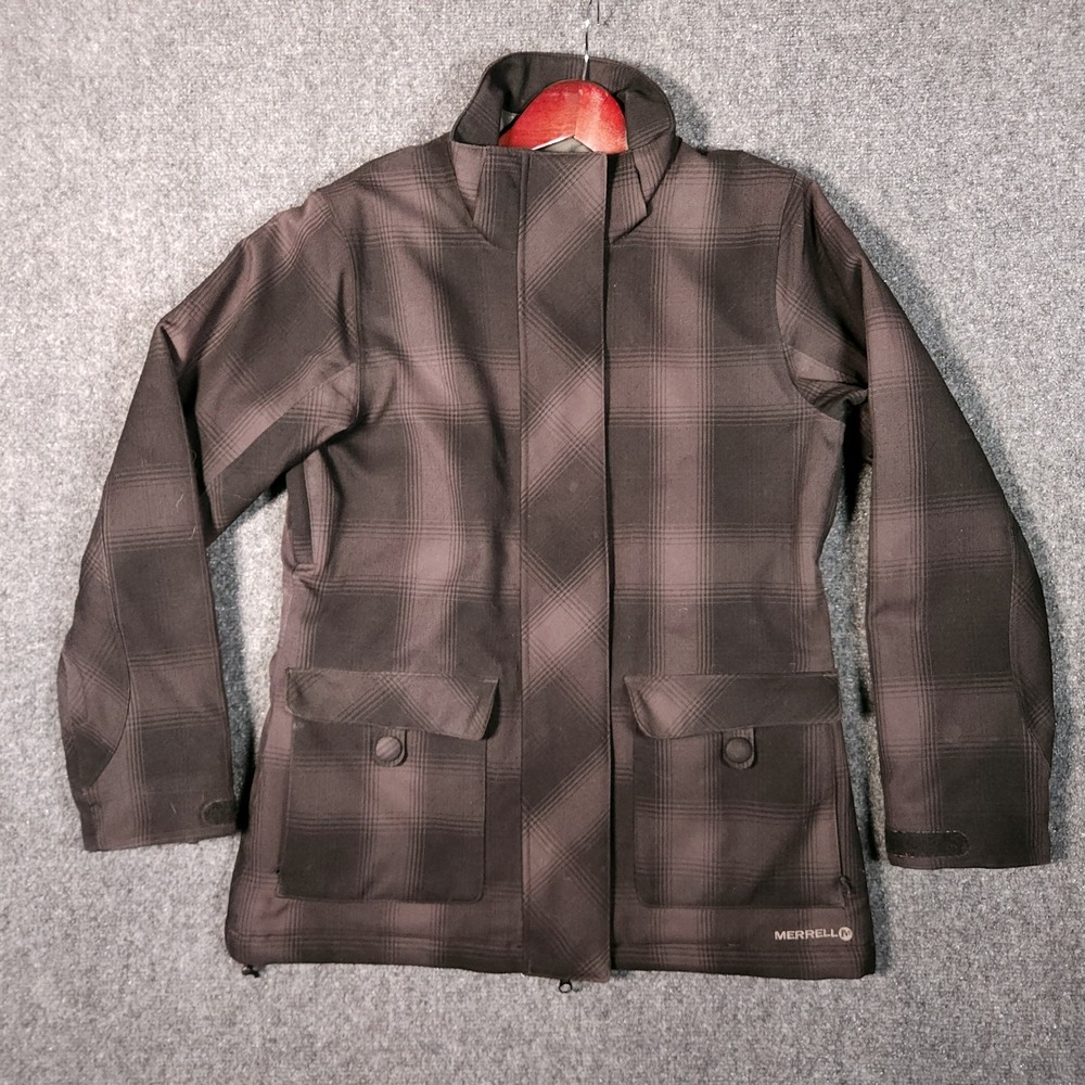 Merrell Jacket Womens Medium Black Gray Plaid Opti-Shell Opti-Warm Insulated
